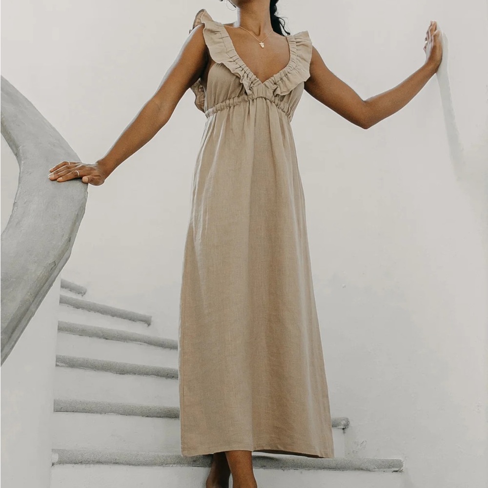 Black Sustainable Linen Maxi Dress - Picture 3 of 7